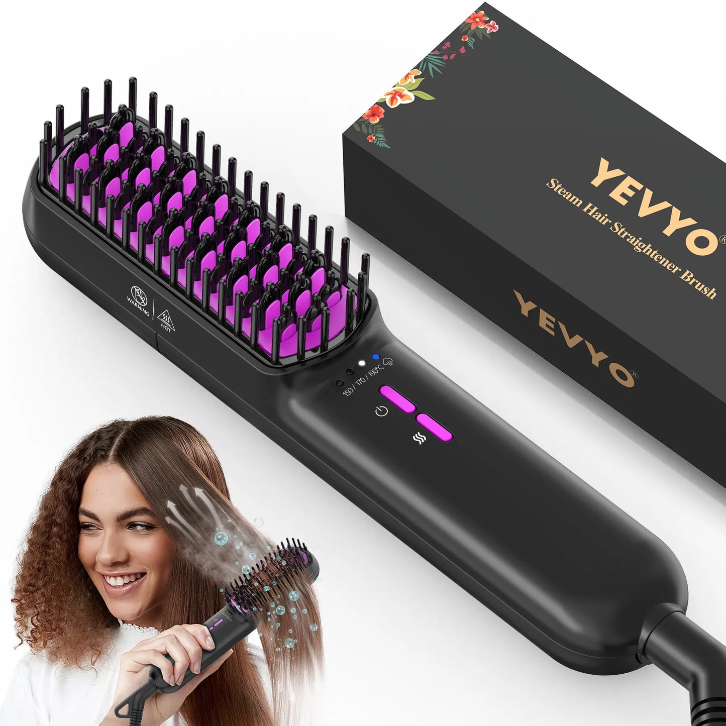 Hair Straightener Brush | Smooth Anti-Frizz Steam Styling